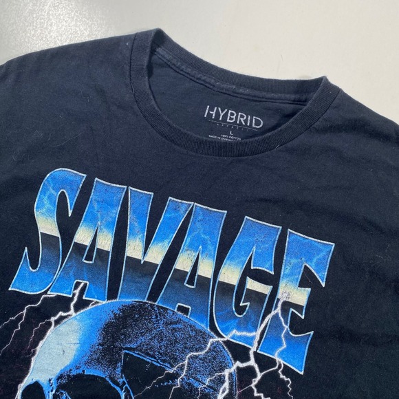 Hybrid Apparel Savage Graphic T Shirt Skull Lightning Los Angeles - Picture 1 of 7